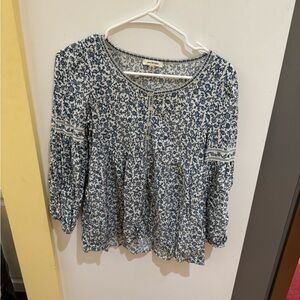 Max Studio Floral Blue Women's Babydoll Top